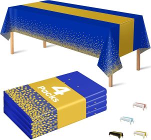 4 Pack Disposable Plastic Table Cloths for Parties,Royal Blue and Gold Rectangle Table Covers for Graduation Wedding Birthday Fathers Day Decorat